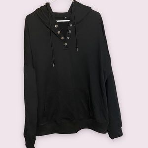 Black Hooded Pullover Sweatshirt w/ Buttons in EUC